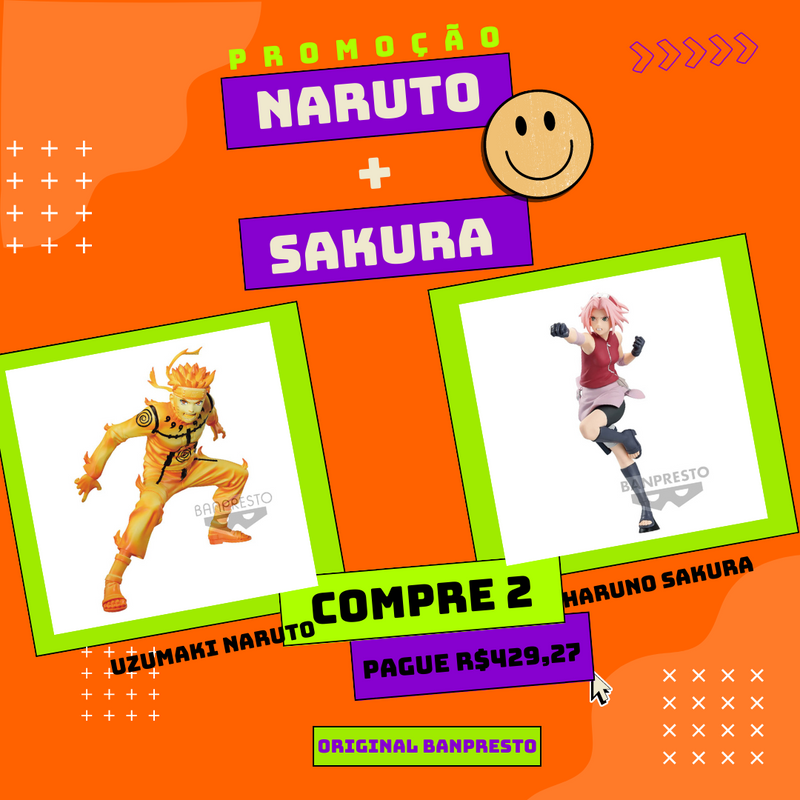 PROMOÇÃO Haruno Sakura 16cm + Uzumaki Naruto 15cm Original Bandai Banpresto VIBRATION STARS